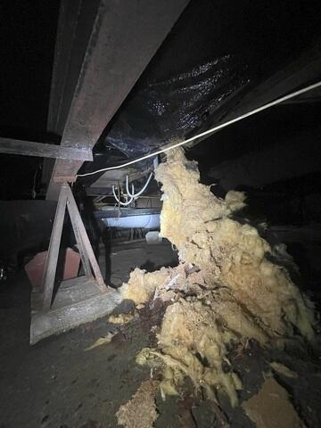 Crawlspace insulation is falling down and torn in 5 major areas and some minor areas.