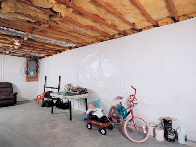 CleanSpace® basement wall vapor barrier installed in