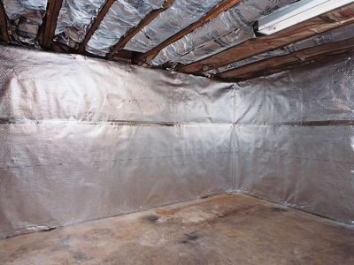 An energy efficient radiant heat and vapor barrier for a basement finishing project